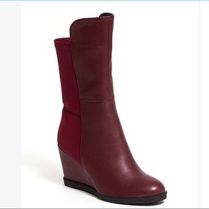 Burgundy Mandi Leather Wedge Boot tall red sz. 38
